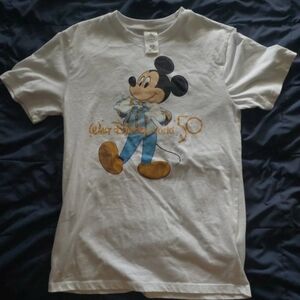 Walt Disney World White Mickey Mouse 50th Anniversary Unisex Graphic Tee Small
